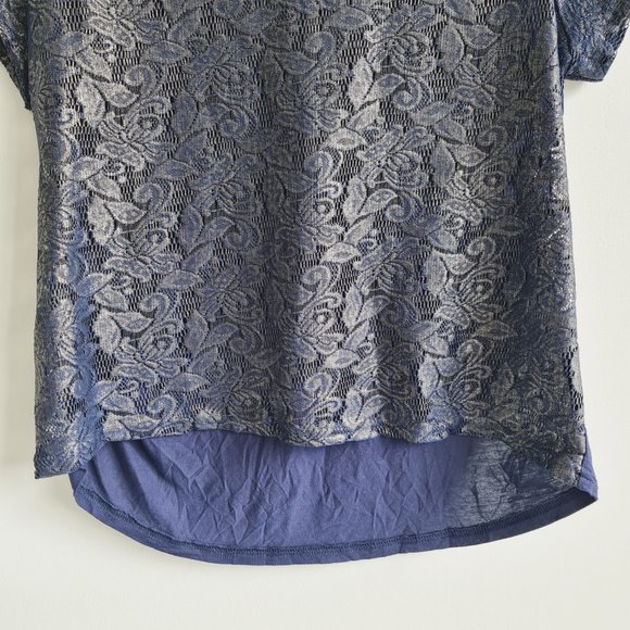 Papaya Navy Gold Floral Short Sleeve Top UK 14 Back Zip - Picture 3 of 6